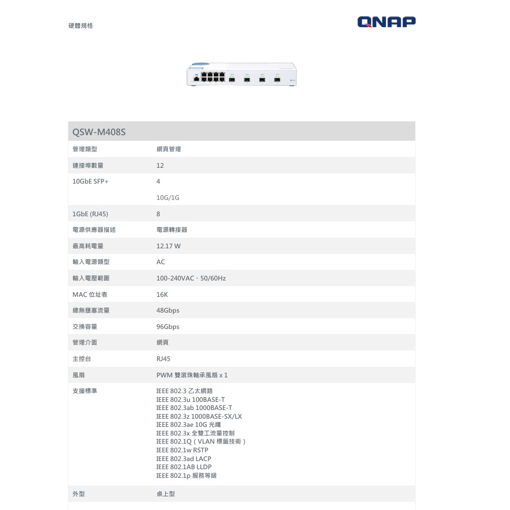 昌運監視器 QNAP 威聯通 QSW-M408S 入門款 L2 Web 管理型交換器-細節圖2