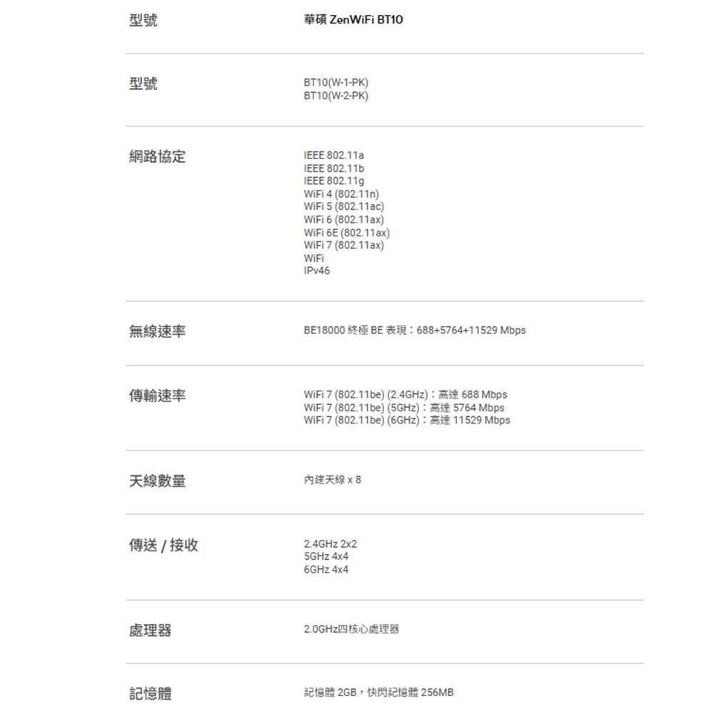 昌運監視器 ASUS華碩 ZenWiFi BT10 1入(單入)一入 BE18000Mesh三頻WiFi 7無線路由器-細節圖2