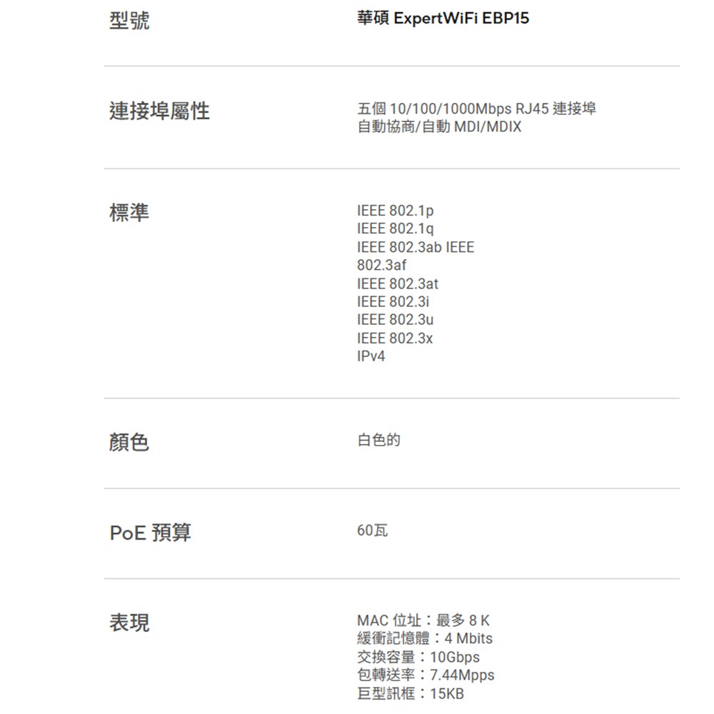 昌運監視器 ASUS華碩 EBP15 5 埠 GbE智慧網管 PoE+ 交換器-細節圖2