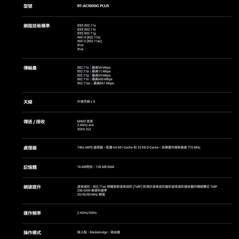 昌運監視器 ASUS華碩 RT-AC1500G PLUS AC1500 雙頻 MU-MIMO 路由器 分享器-細節圖2