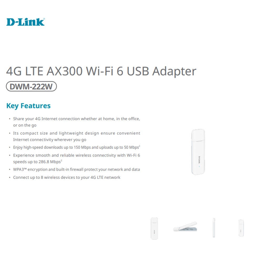 昌運監視器 D-LINK 友訊 DWM-222W 4G LTE AX300 Wi-Fi 6 USB 行動網路卡-細節圖3