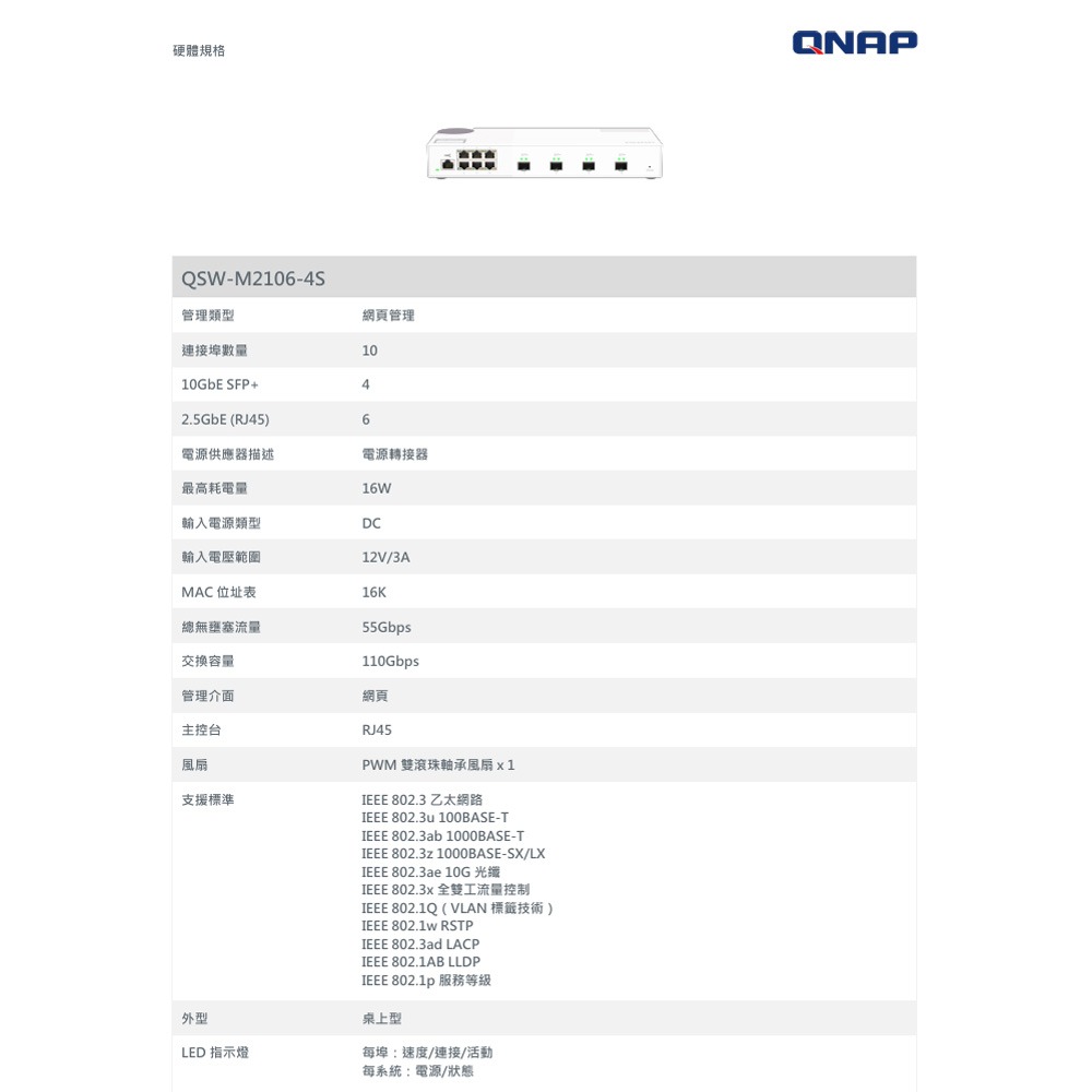 昌運監視器 QNAP 威聯通 QSW-M2106-4S L2 Web 網管型交換器-細節圖2