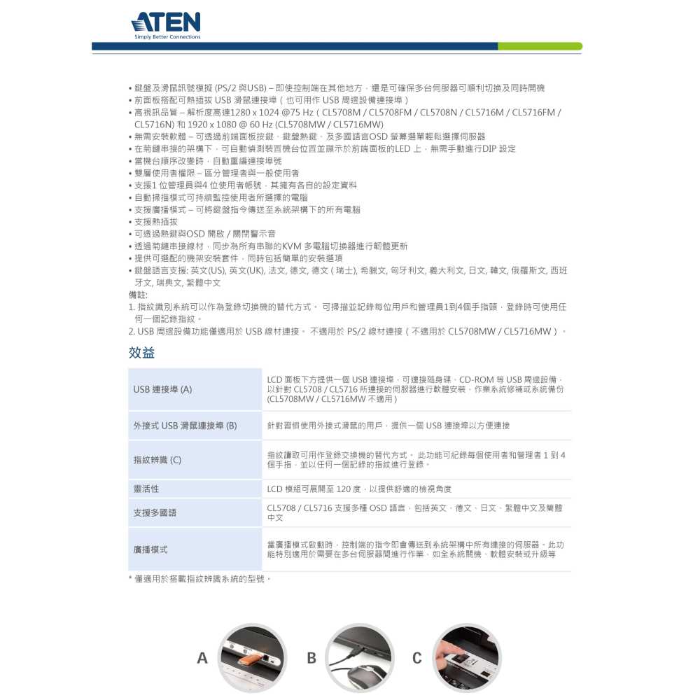 昌運監視器 ATEN 宏正 CL5716N Slideaway™ LCD KVM 抽拉式多電腦切換器 19吋-細節圖3