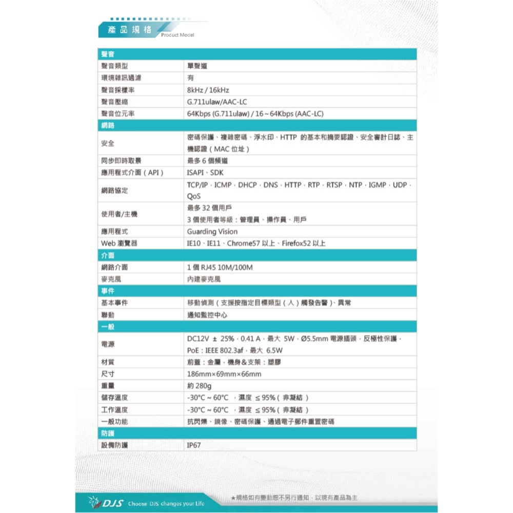 昌運監視器 DJS-2N101IRS 200萬紅外線槍型網路攝影機 內建麥克風-細節圖4