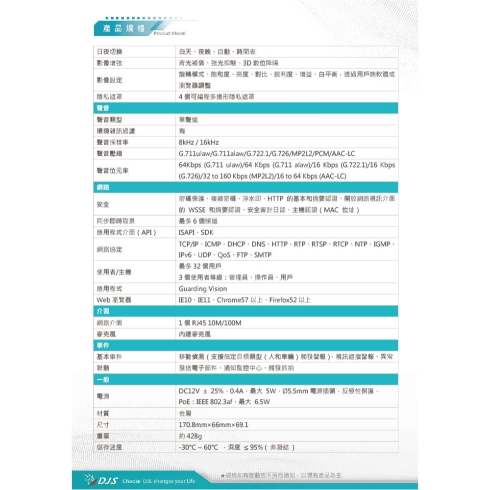 昌運監視器 DJS-2N103LS 200萬智慧雙光槍型網路攝影機 智慧雙光功能 內建麥克風-細節圖4