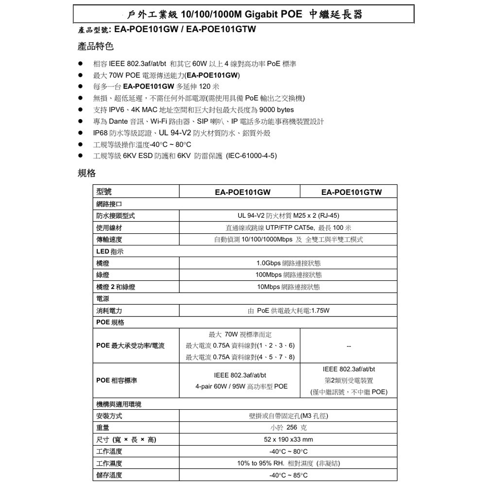 昌運監視器 戶外工業級10/100/1000Mbps POE乙太網路傳輸延長器-細節圖2