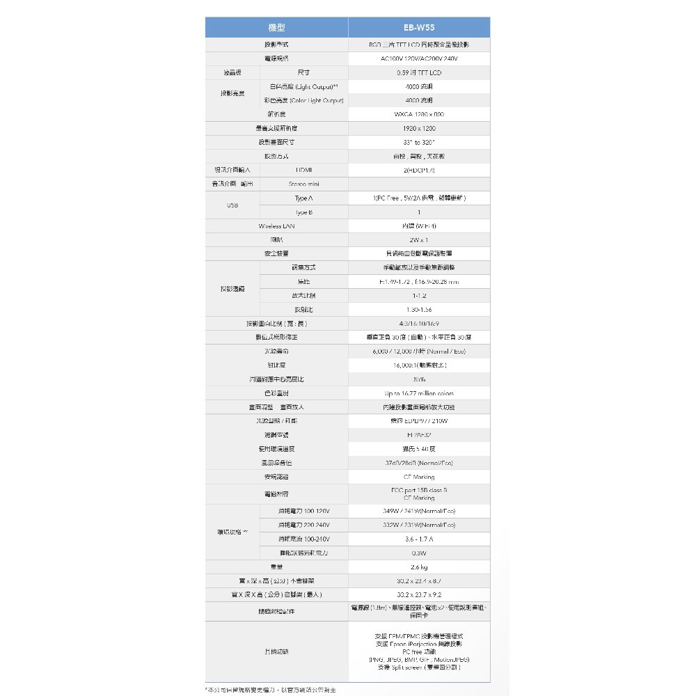 昌運監視器 EPSON 愛普生 EB-W55 高亮彩商用投影機 WXGA 解析度-細節圖2