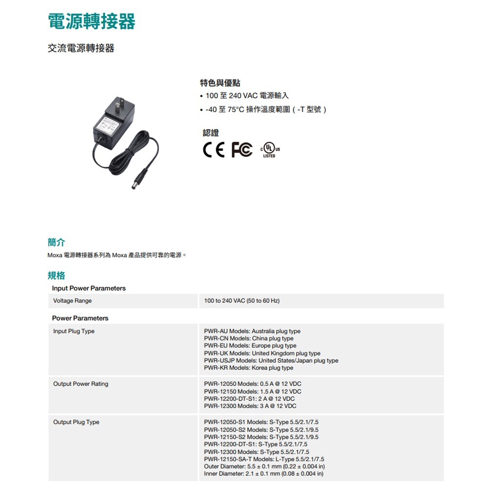 昌運監視器 MOXA PWR-12150-WPUSJP-S2 交流電源轉接器-細節圖2