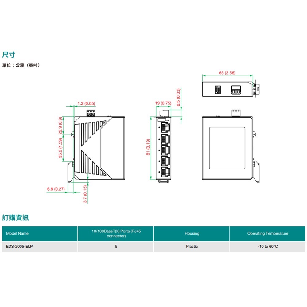 昌運監視器 MOXA EDS-2005-ELP 塑膠外殼 5埠入門級非網管型 乙太網路交換器-細節圖5