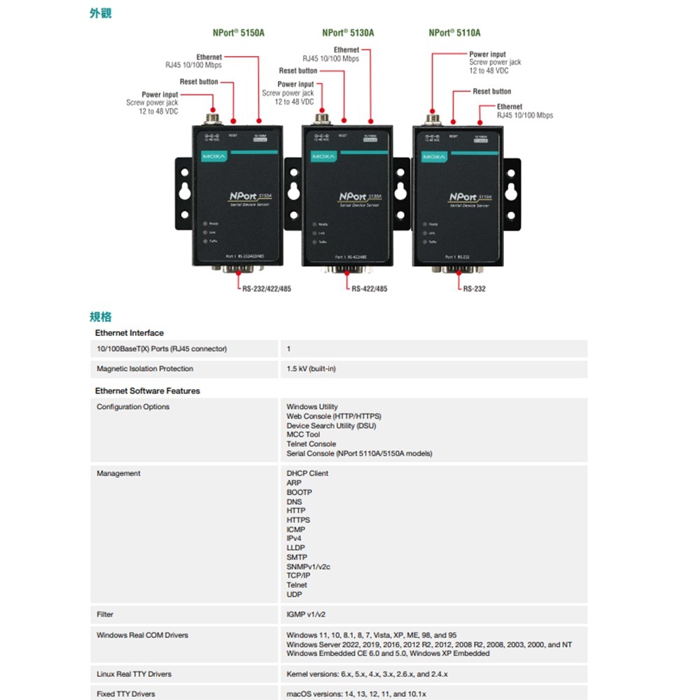 昌運監視器 MOXA NPort 5110A 1埠RS-232序列裝置伺服器-細節圖3