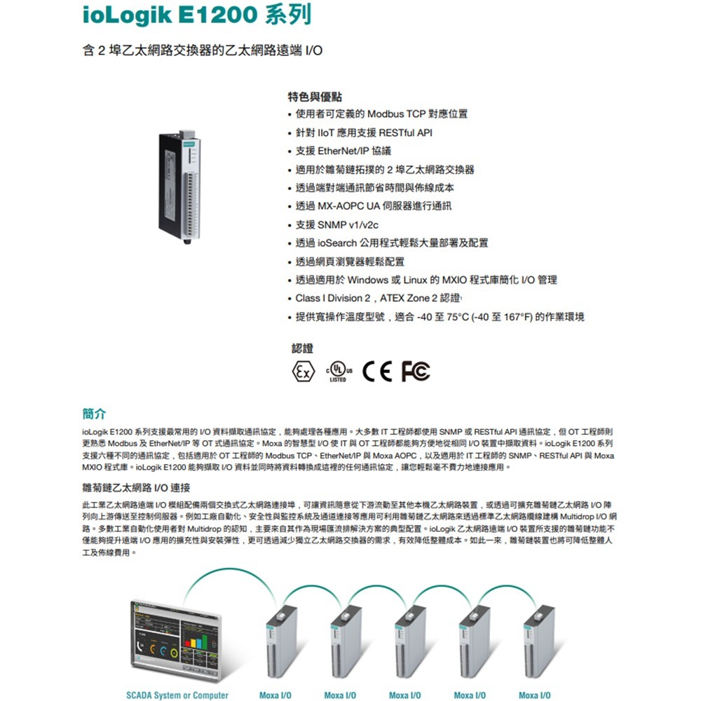 昌運監視器 MOXA ioLogik E1214 2埠乙太網路交換器的乙太網路遠端I/O 6xDI 6個繼電器-細節圖2