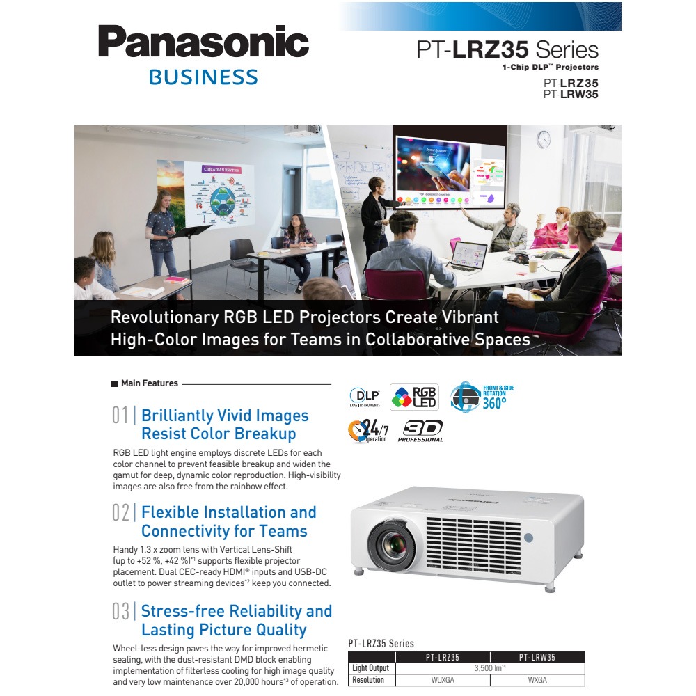 昌運監視器 Panasonic PT-LRZ35 3500流明 WUXGA解析度 DLP LED商務投影機-細節圖2