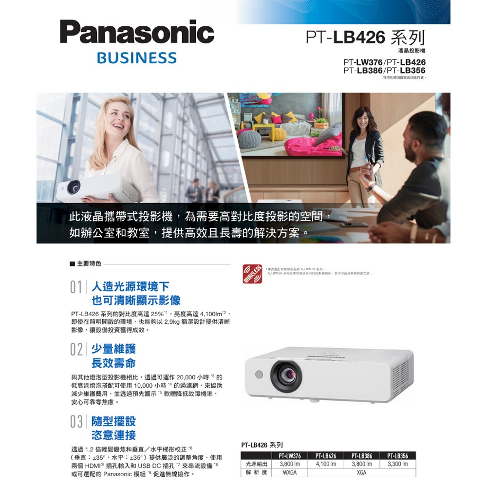 昌運監視器 Panasonic PT-LB386T 3800流明 XGA解析度 3LCD 可攜式投影機-細節圖2