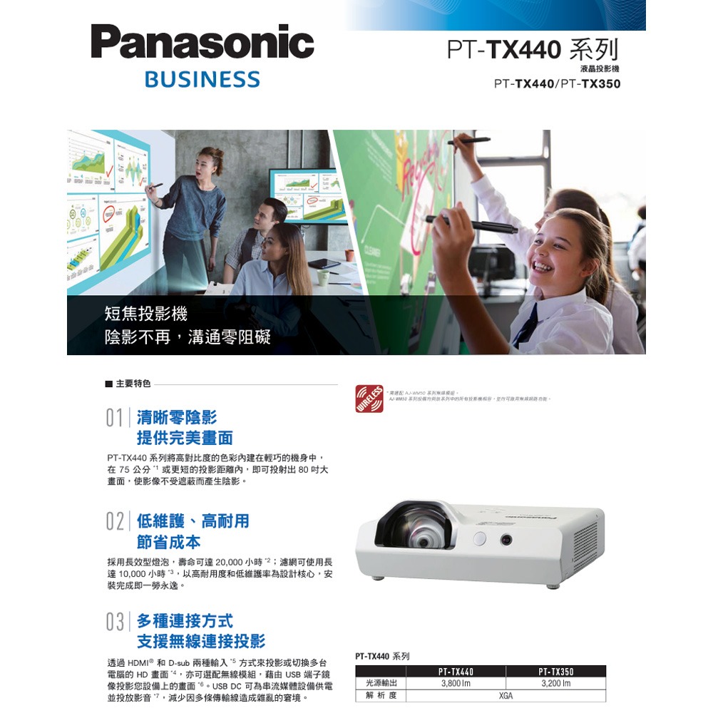 昌運監視器 Panasonic PT-TX350T 3200流明 XGA解析度 3LCD 商務短焦投影機-細節圖2