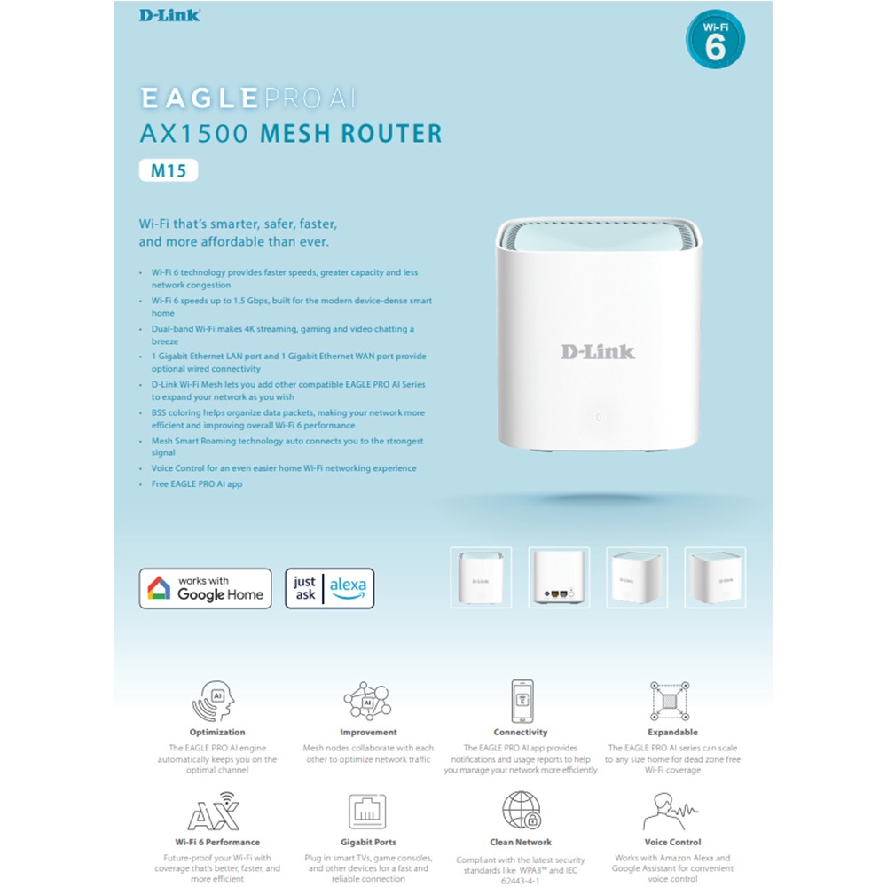 D-LINK 友訊 M15-2W 二入 2入(雙入) AX1500 Wi-Fi 6 Mesh 雙頻無線路由器 昌運監視器-細節圖2