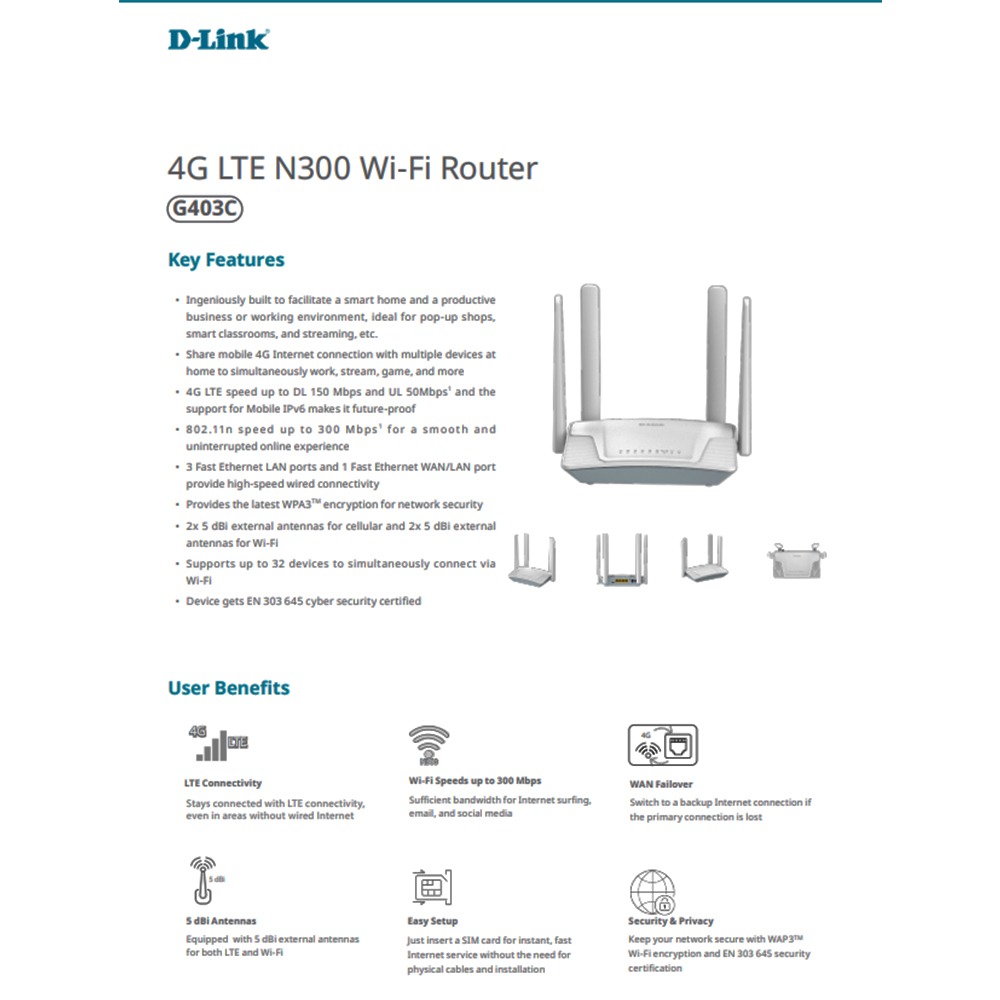 D-LINK 友訊 G403C 4G LTE Cat.4 N300 無線路由器 昌運監視器-細節圖2