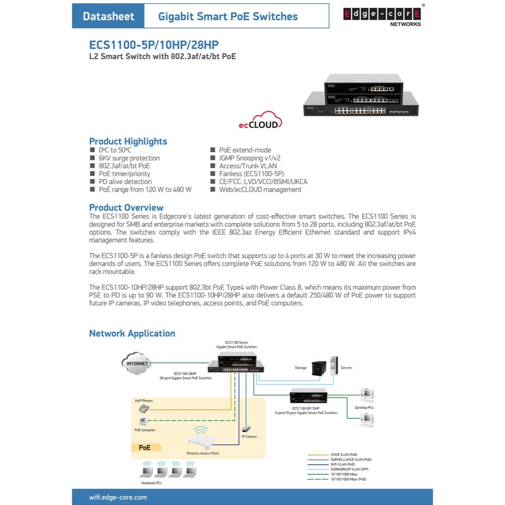 昌運監視器 Edge-corE Edgecore ECS1100-10HP 8埠智慧網管型PoE交換器-細節圖3