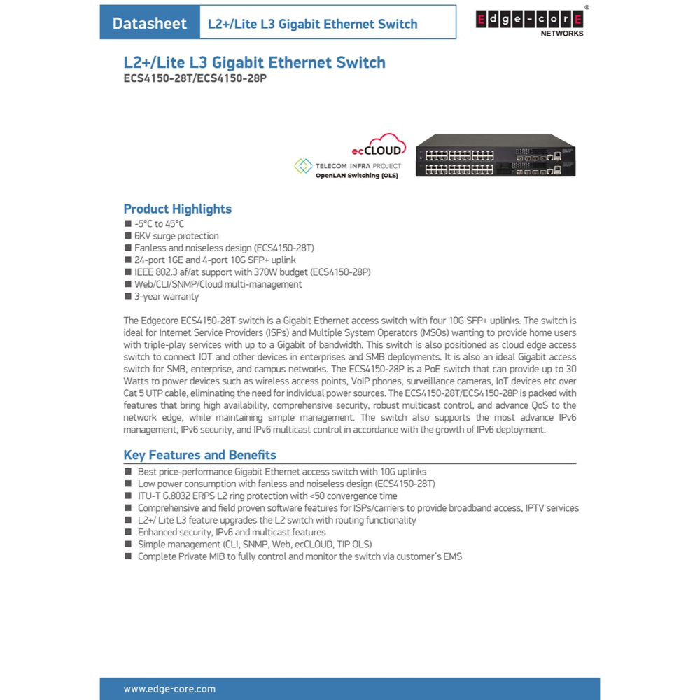 昌運監視器 Edge-corE Edgecore ECS4150-28T 千兆乙太網路存取交換器-細節圖3