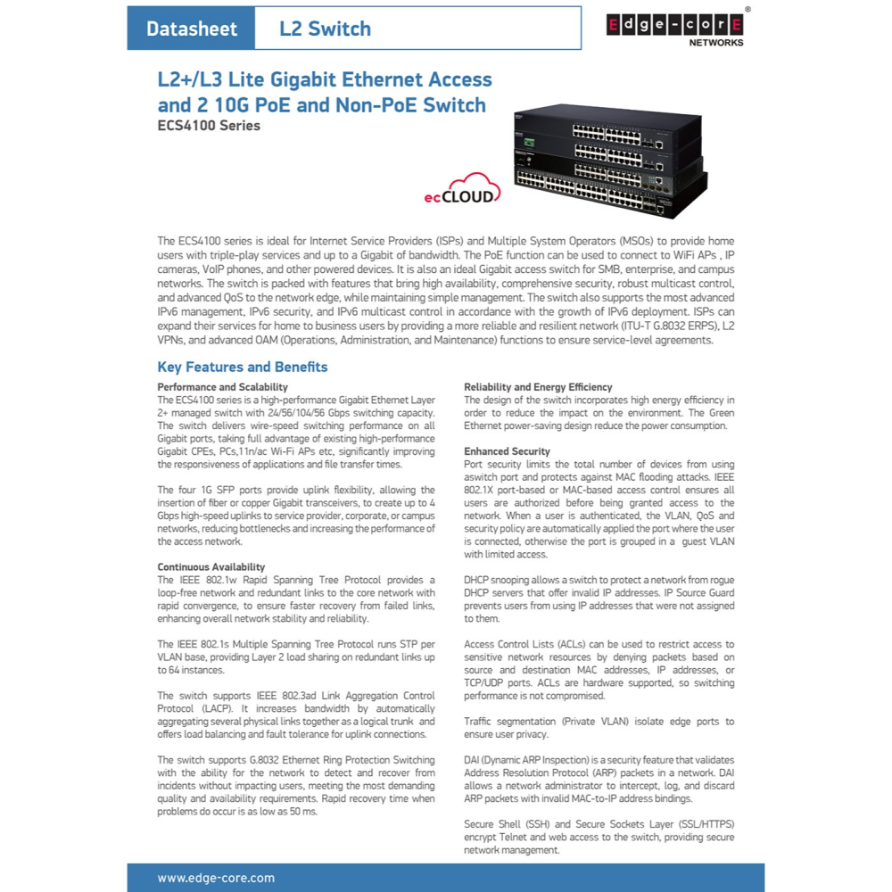 昌運監視器 Edge-corE Edgecore ECS4100-28T 24埠 Gigabit L2+ 網管型交換器-細節圖3