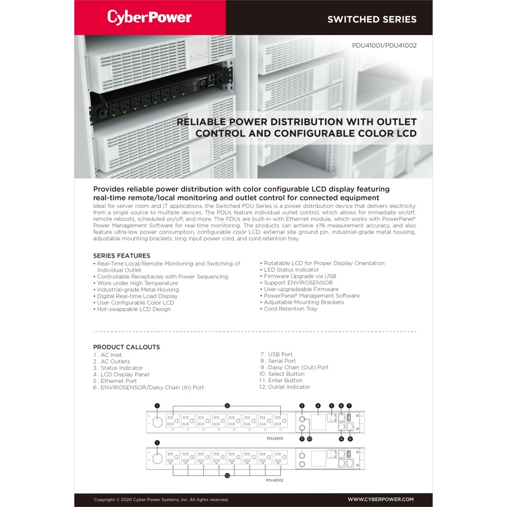 昌運監視器 CyberPower PDU41002 機架式監控 智慧電源分配器 100-120V輸入電壓-細節圖2