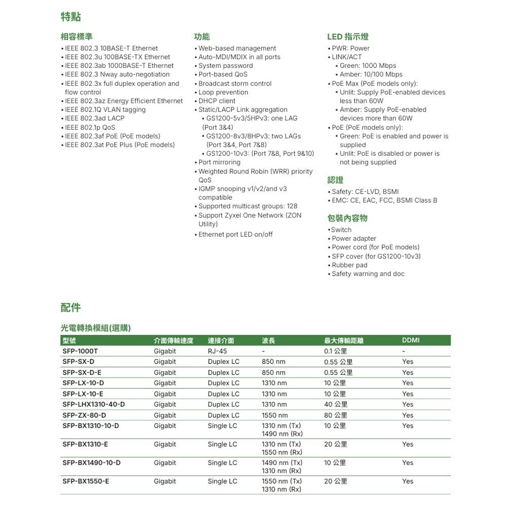 昌運監視器 ZYXEL 合勤 GS1200-10v3(GS1200-10 v3)8埠 GbE 網頁管理型交換器-細節圖7