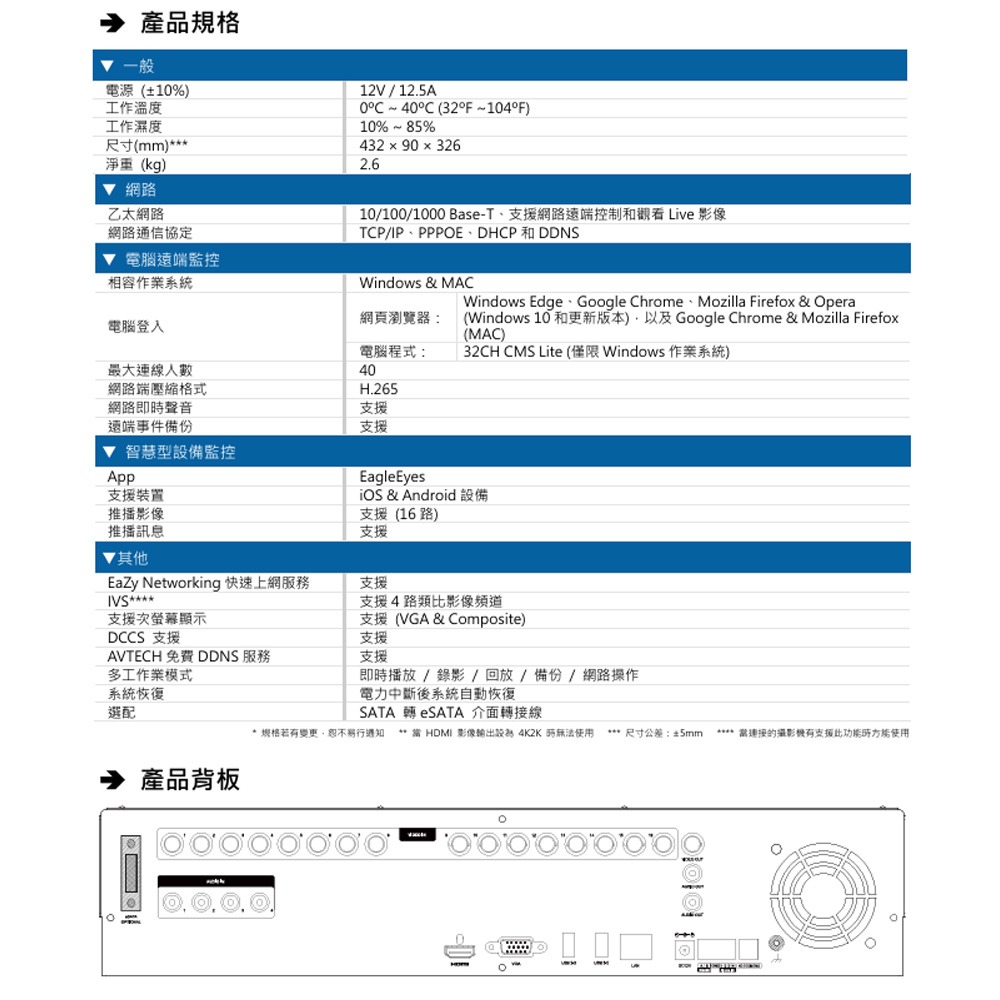 昌運監視器 AVTECH 陞泰 AVZ4117AX 五合一16路XVR主機 H.265 壓縮技術(來電洽詢)-細節圖4