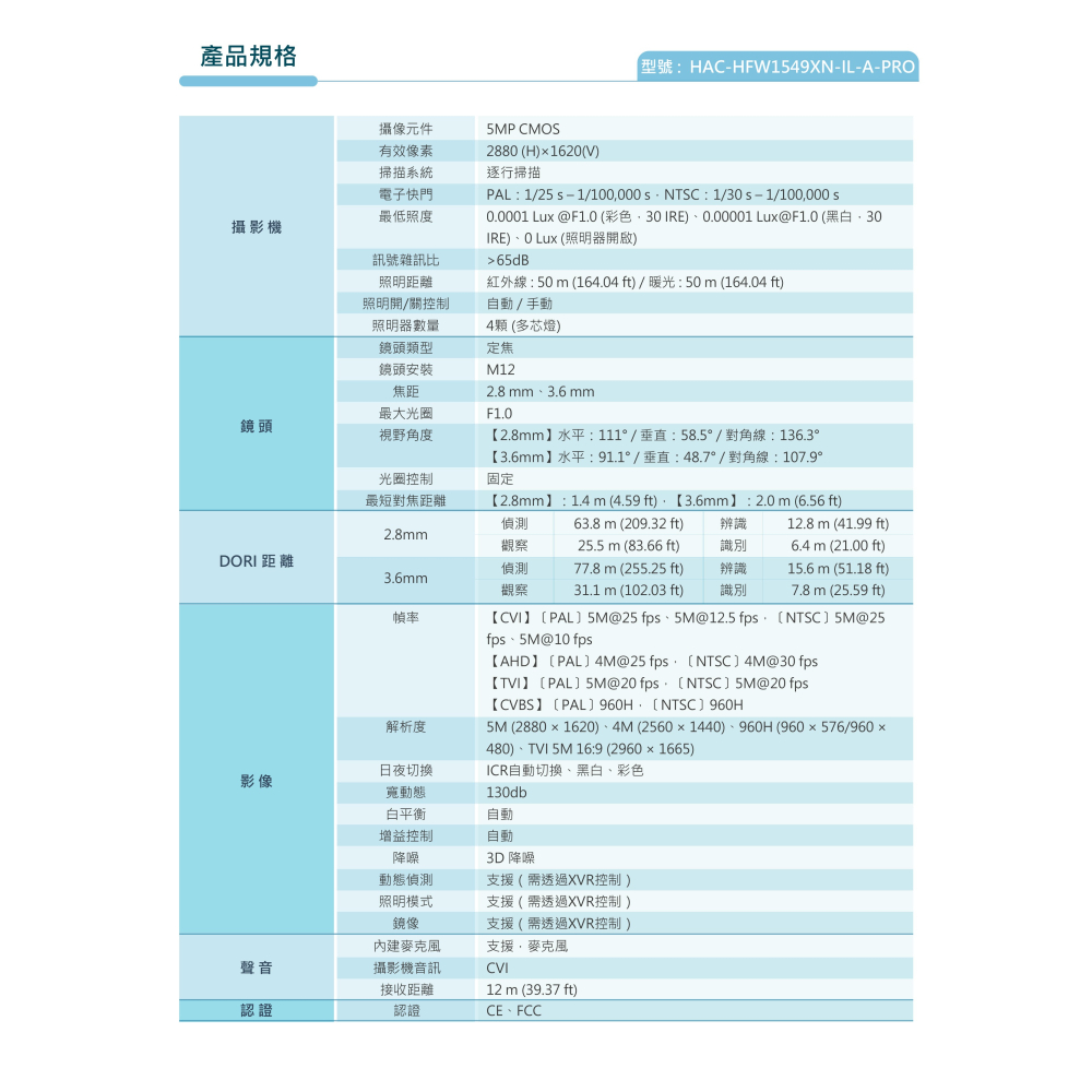 昌運監視器 大華 HAC-HFW1549XN-IL-A-PRO 500萬畫素槍型 智能雙光 同軸帶聲 類比攝影機-細節圖3