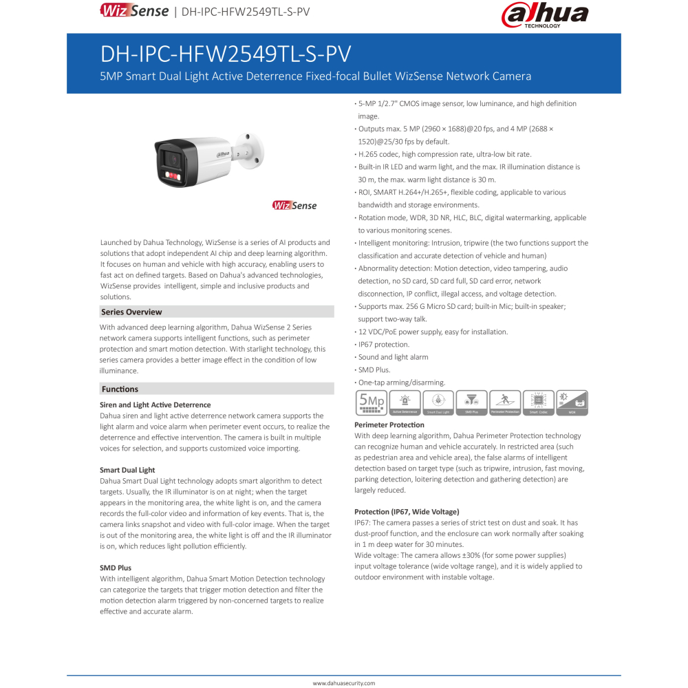 昌運監視器 大華 IPC-HFW2549TL-S-PV 500萬畫素 智能雙光主動威懾網路攝影機 IP67防護等級-細節圖2