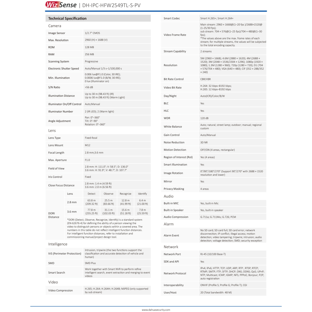 昌運監視器 大華 IPC-HFW2549TL-S-PV 500萬畫素 智能雙光主動威懾網路攝影機 IP67防護等級-細節圖3