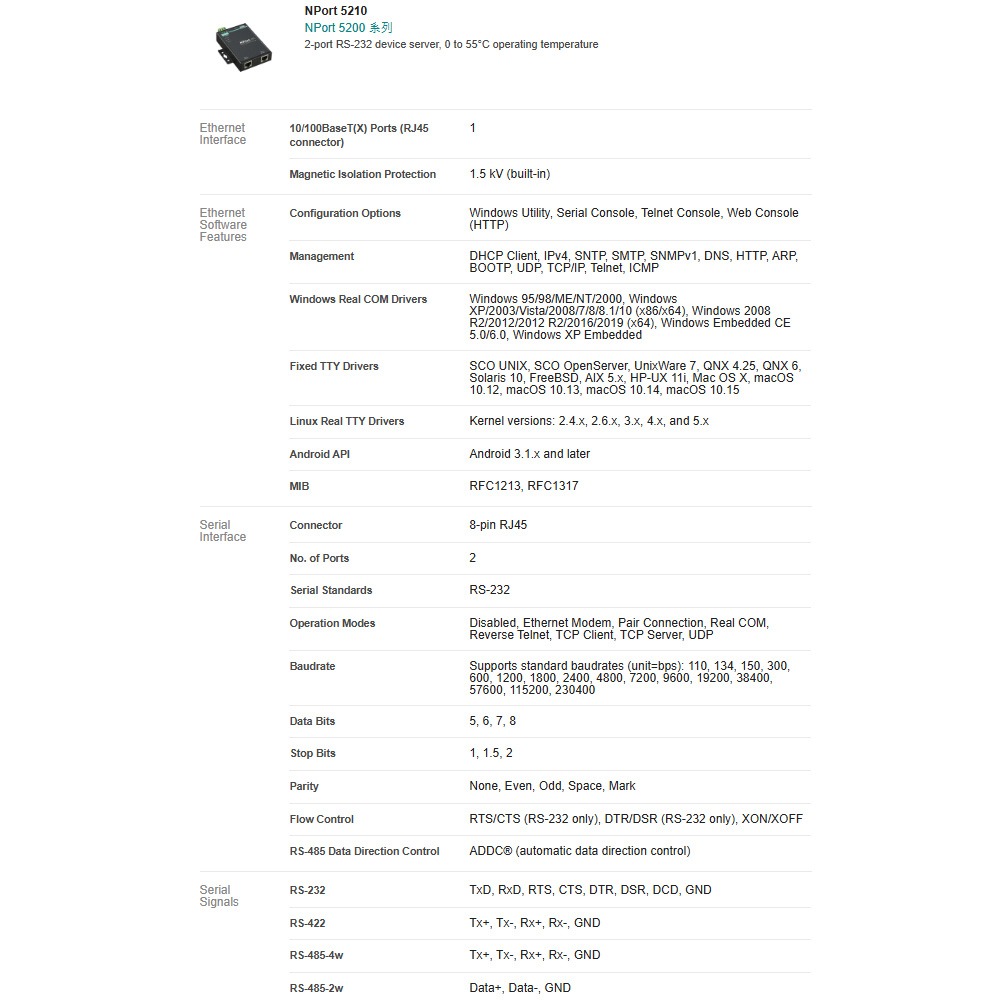 昌運監視器 MOXA NPort 5210 w 2埠 RS-232 串列設備伺服器-細節圖2