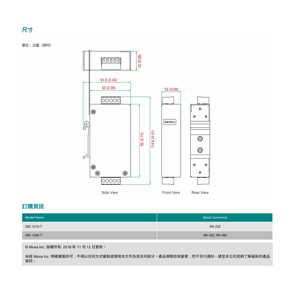 昌運監視器 MOXA ISD-1230-T 4路數據線高階突波保護器-細節圖5