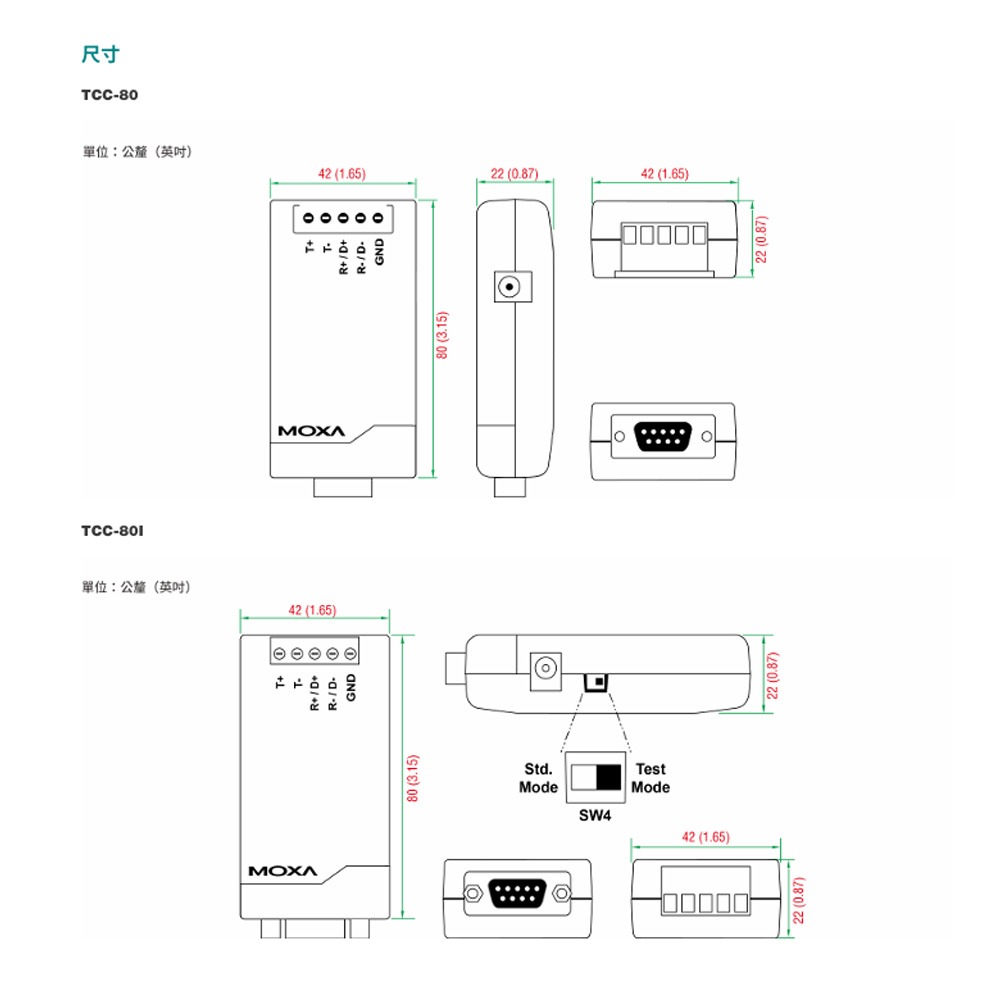 昌運監視器 MOXA TCC-80I 連接埠供電的 RS-232 轉 RS-422/485 轉換器-細節圖7