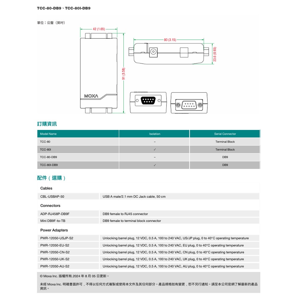 昌運監視器 MOXA TCC-80I 連接埠供電的 RS-232 轉 RS-422/485 轉換器-細節圖8