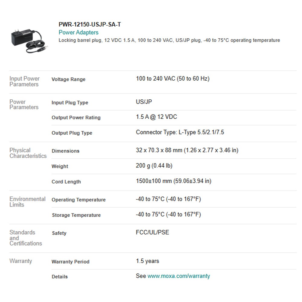 昌運監視器 MOXA PWR-12150-USJP-SA-T 交流電源轉接器-細節圖2