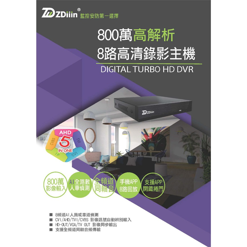 昌運監視器 ZDiiin ZD-5828 HVR監控錄影主機 8路5MP/錄5MP 人車AI偵測 單碟-細節圖3