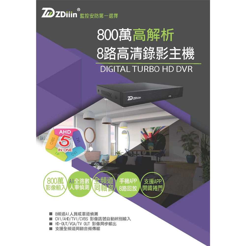 昌運監視器 ZDiiin ZD-5828 HVR監控錄影主機 8路5MP/錄5MP 人車AI偵測 雙碟-細節圖3