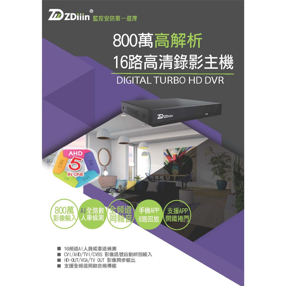 昌運監視器 ZDiiin ZD-5826Ai2-4 HVR監控錄影主機 16路5MP/錄5MP 人車AI偵測 4碟-細節圖3