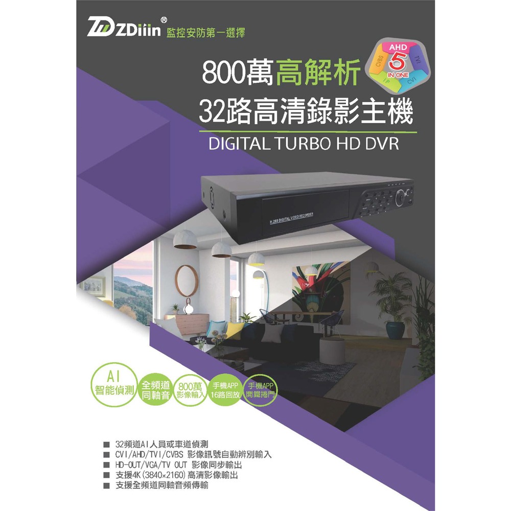 昌運監視器 ZDiiin ZD-9826Ai2 HVR監控錄影主機 32路5MP/錄5MP 人車AI偵測 2碟-細節圖3