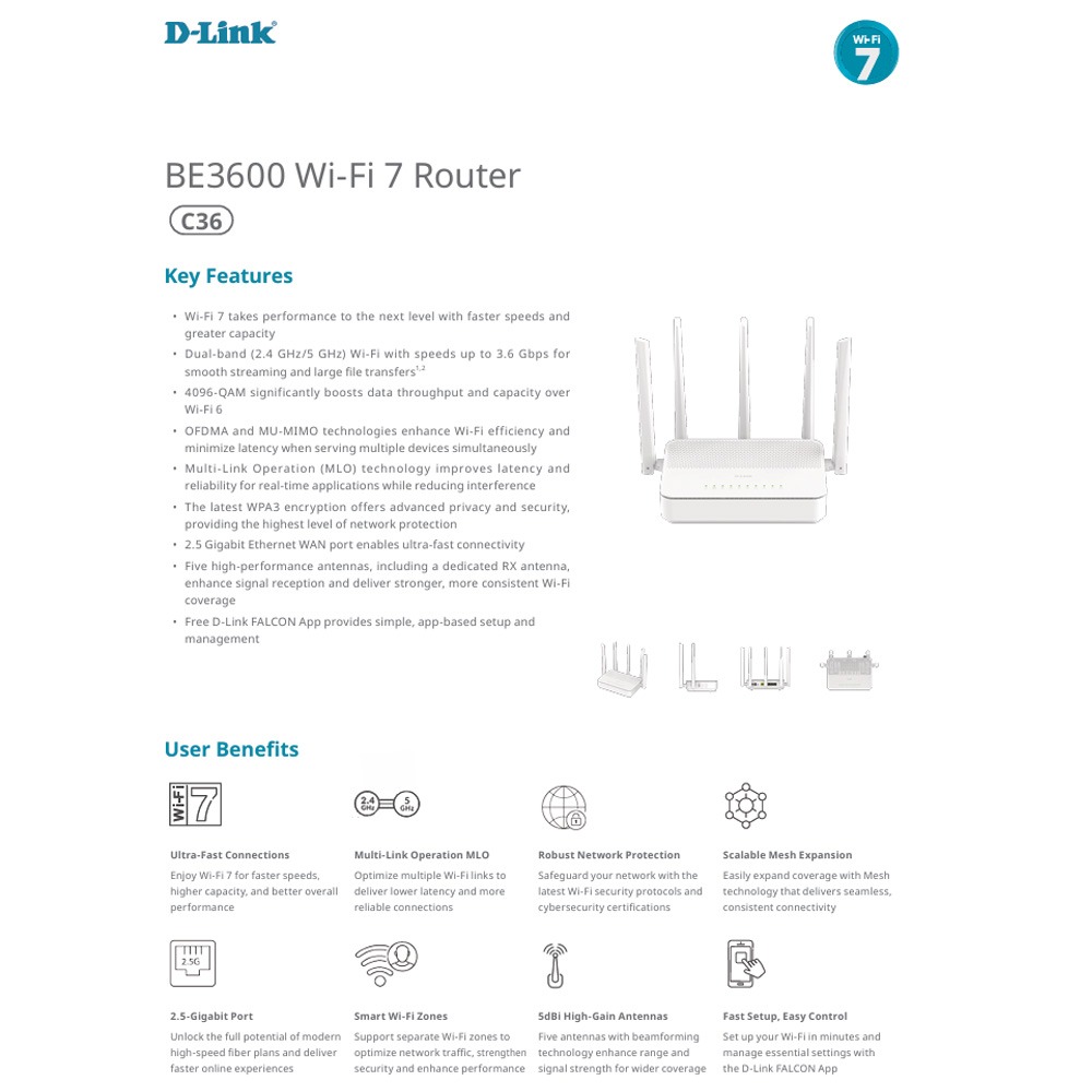 昌運監視器 D-LINK 友訊 C36 BE3600 Wi-Fi 7 無線路由器-細節圖2