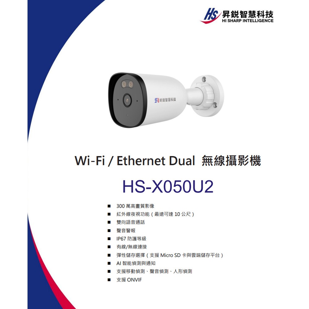 昌運監視器 昇銳 HS-X050U2 Wi-Fi / Ethernet Dual 300萬畫素 無線攝影機-細節圖2