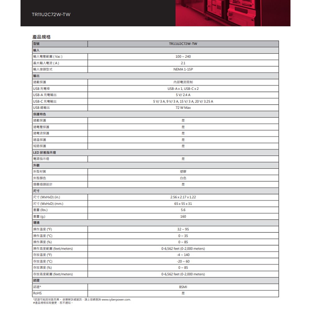 昌運監視器 CyberPower TR11U2C72W-TW 72W Type-C/USB 氮化鎵智慧三孔 快速充電器-細節圖3