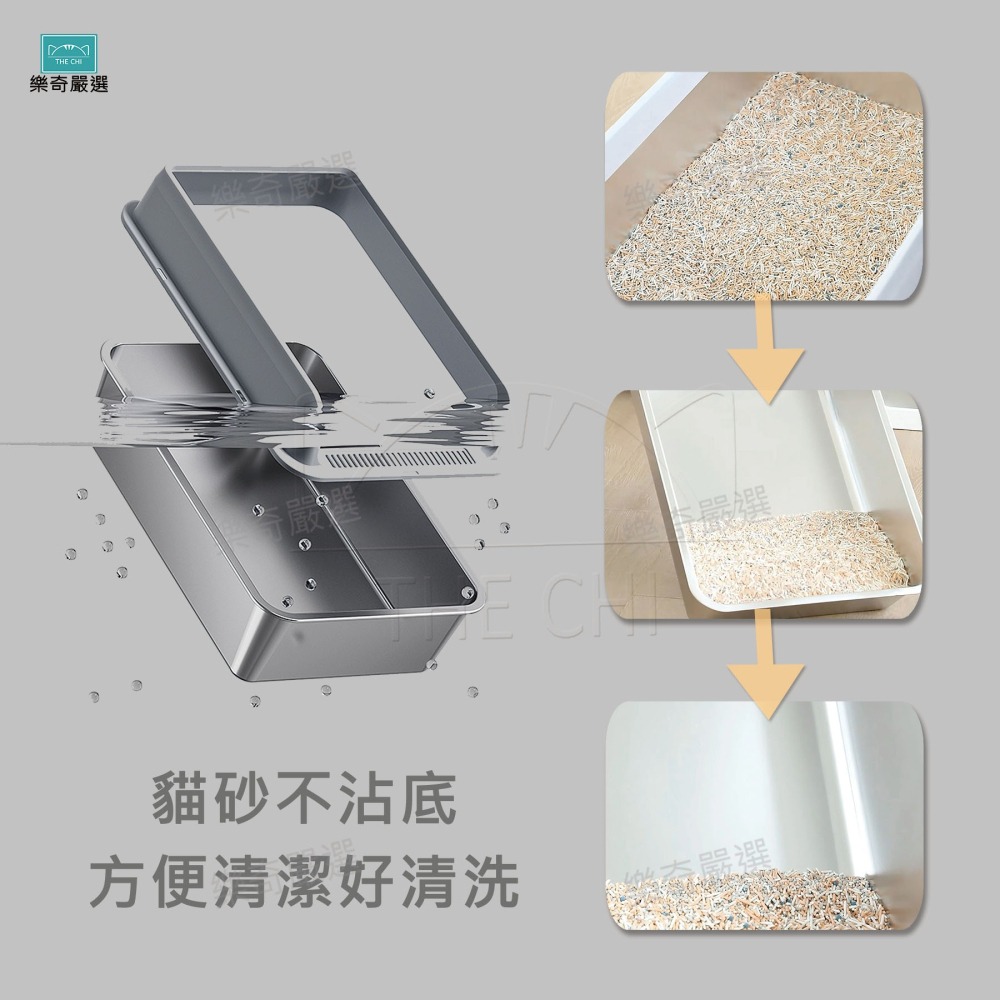 不鏽鋼貓砂盆 不黏底易清潔  三側加高 大容量 大空間 半封閉貓砂盆 貓廁所 貓便盆 貓砂盆-細節圖2
