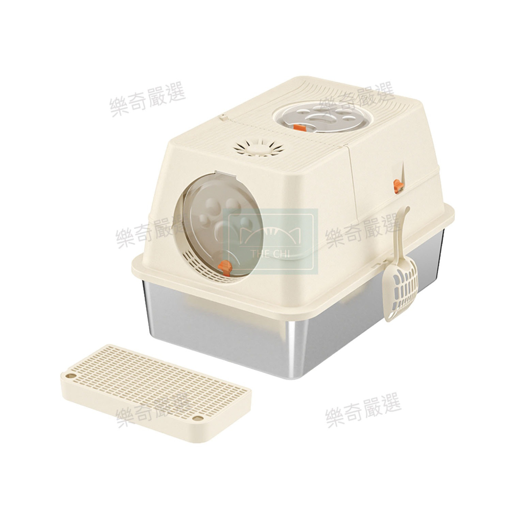 不鏽鋼封閉式貓砂盆 不沾底 不鏽鋼 半封閉貓砂盆 貓廁所 貓便盆 貓砂盆 貓砂 寵物用品 封閉式-細節圖8