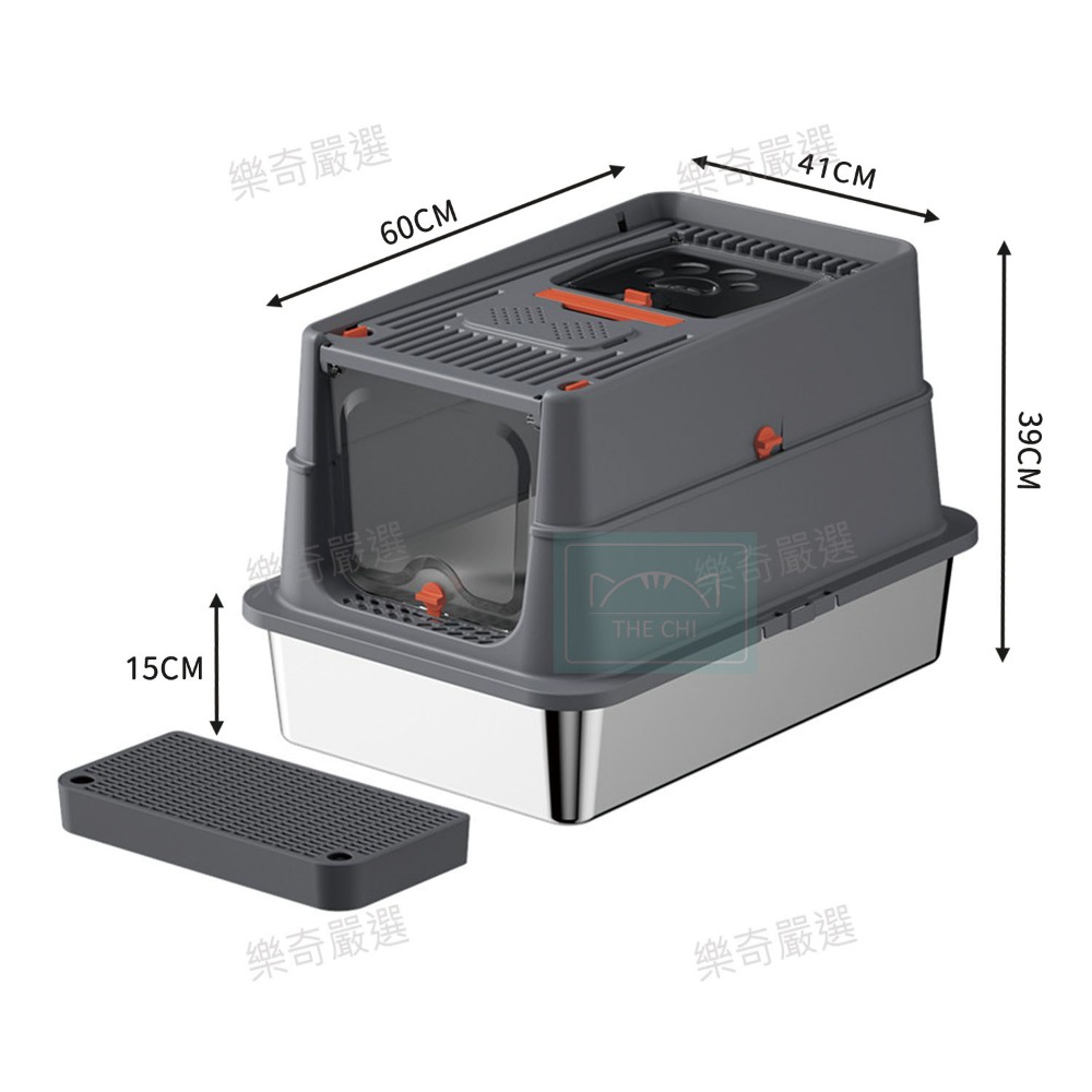 不鏽鋼封閉式貓砂盆 不沾底 不鏽鋼 半封閉貓砂盆 貓廁所 貓便盆 貓砂盆 貓砂 寵物用品 封閉式-規格圖11