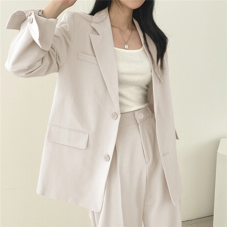 西褲女2023新款韩版設計感小眾休閒粉色小西服套装女-細節圖3