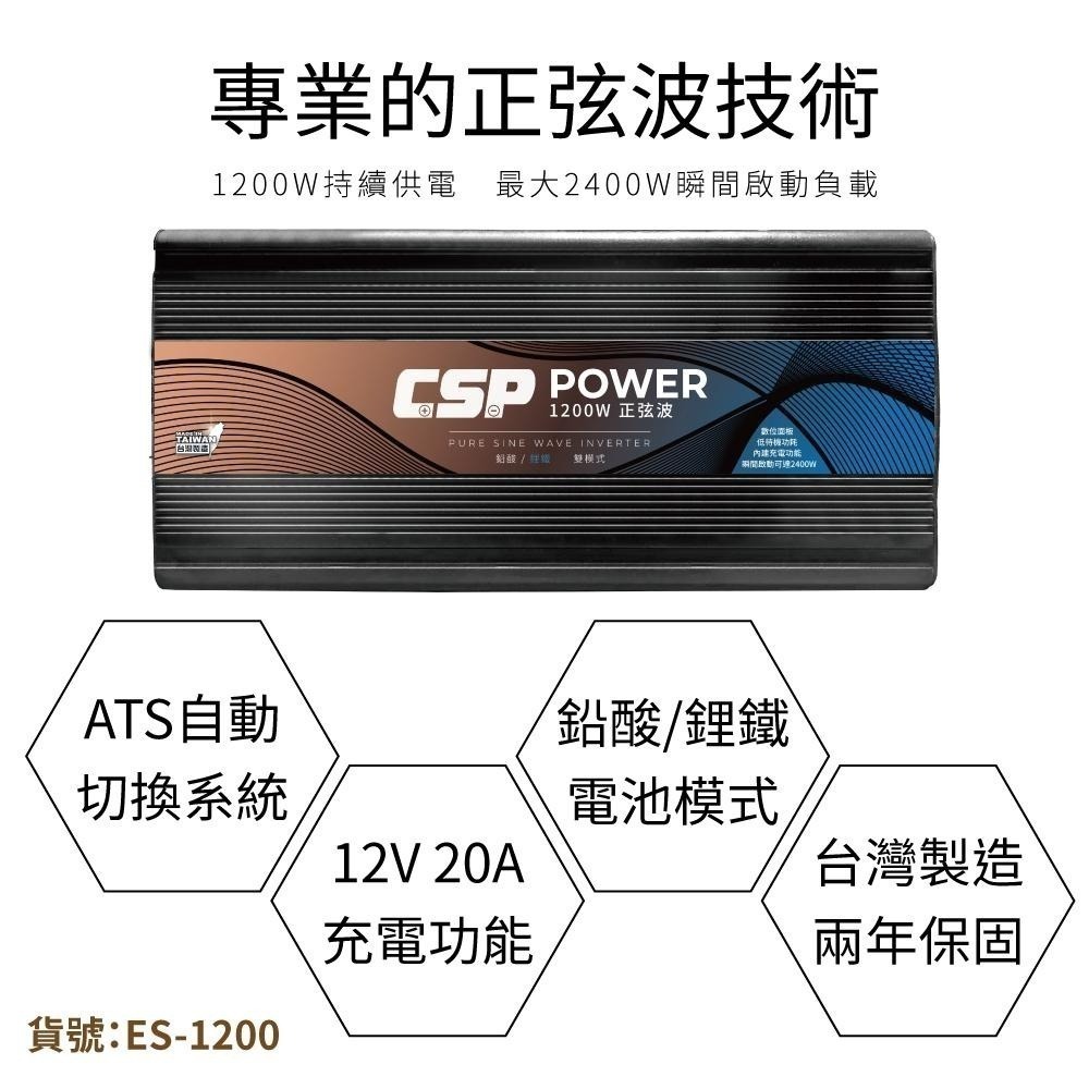 Energy storage/ES-1200【CSP】1200W DC12V轉AC110V 電源轉換器(逆變器)/儲能-細節圖2