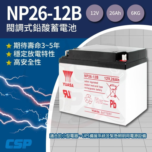YUASA NP26-12B鉛酸電池12V26Ah ~通信系統 POS系統機器 UPS不斷電系統 吸塵器 測定機器