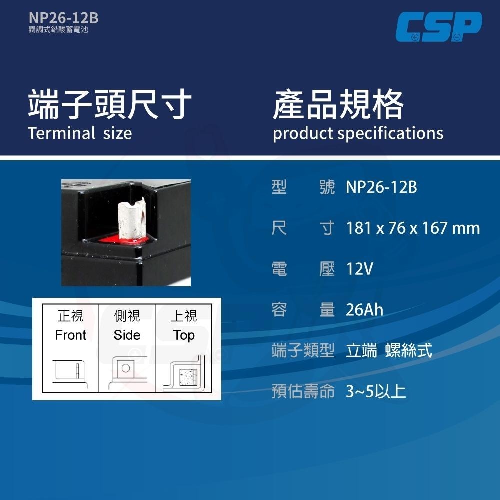 YUASA NP26-12B鉛酸電池12V26Ah ~通信系統 POS系統機器 UPS不斷電系統 吸塵器 測定機器-細節圖3