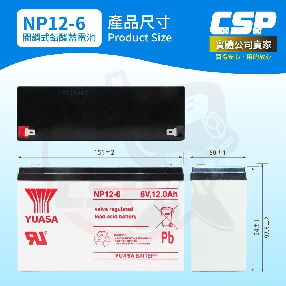 【YUASA】NP12-6鉛酸電池6V12Ah 緊急照明電池 玩具車 不斷電 手電筒 血壓計 POS系統機器-細節圖2