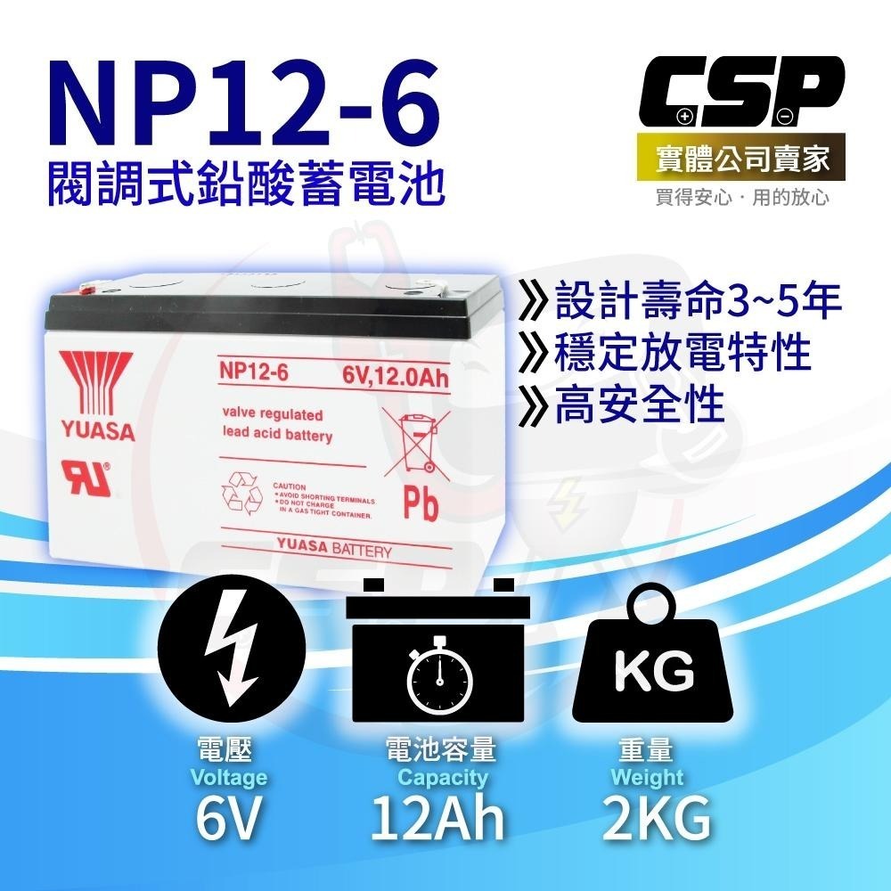 【YUASA】NP12-6鉛酸電池6V12Ah 緊急照明電池 玩具車 不斷電 手電筒 血壓計 POS系統機器-細節圖4